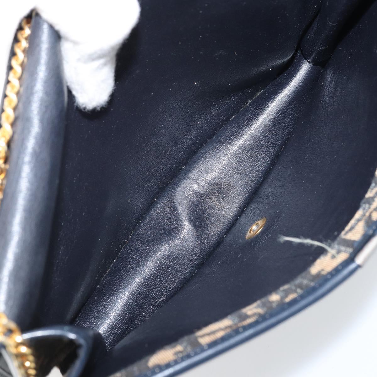 Christian Dior Trotter Canvas Chain Shoulder Bag Navy Gold Auth 174454A