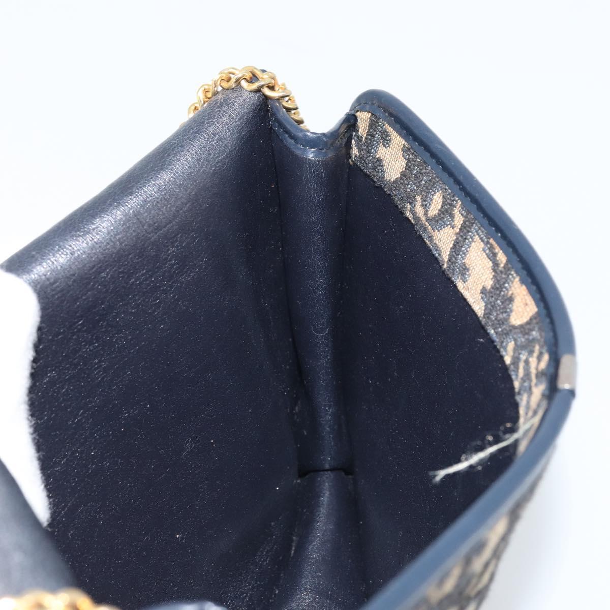 Christian Dior Trotter Canvas Chain Shoulder Bag Navy Gold Auth 174454A