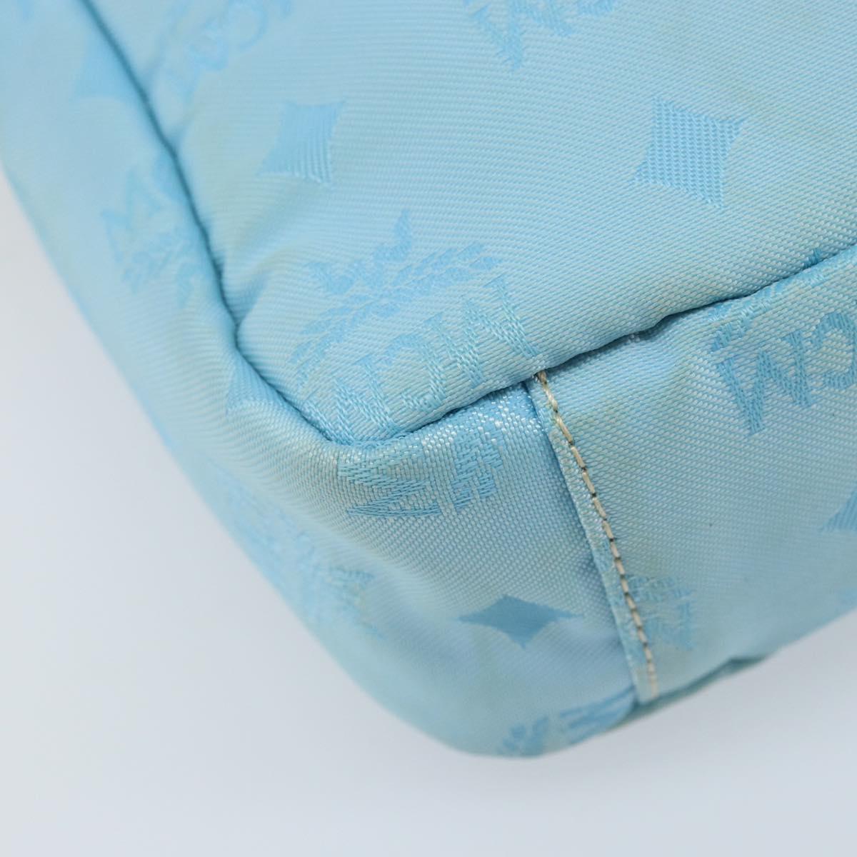 MCM Vicetos Logogram Shoulder Bag Nylon Light Blue Silver Auth 174459