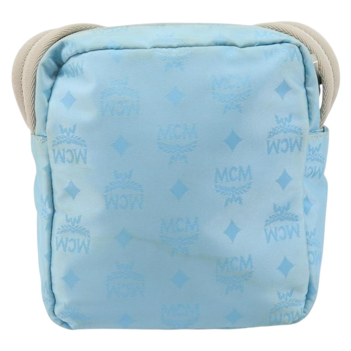 MCM Vicetos Logogram Shoulder Bag Nylon Light Blue Silver Auth 174459