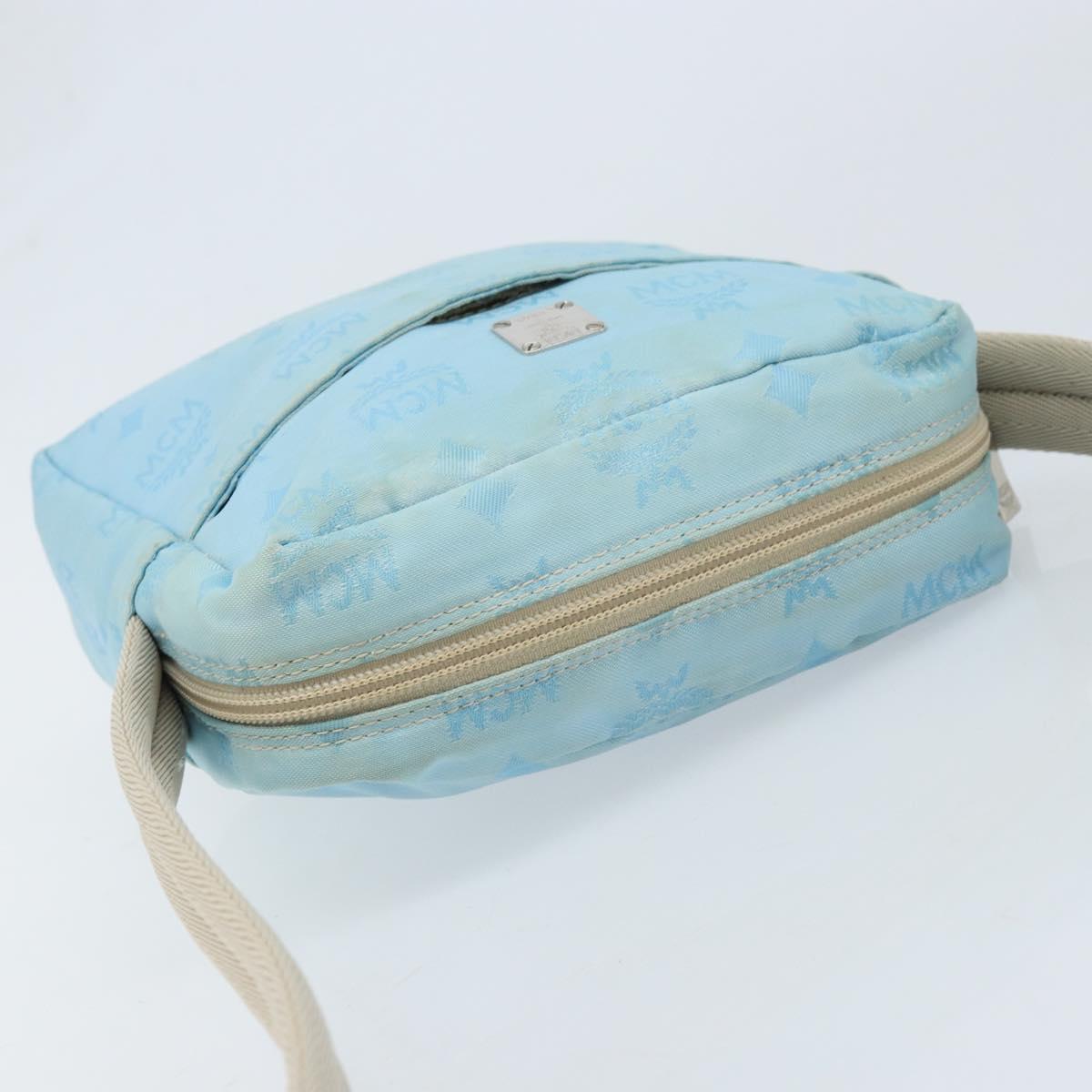 MCM Vicetos Logogram Shoulder Bag Nylon Light Blue Silver Auth 174459
