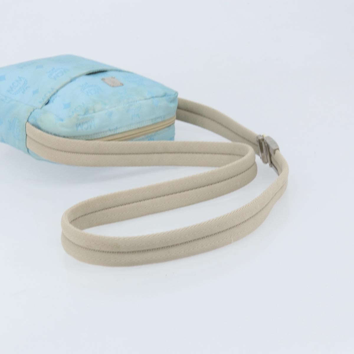 MCM Vicetos Logogram Shoulder Bag Nylon Light Blue Silver Auth 174459