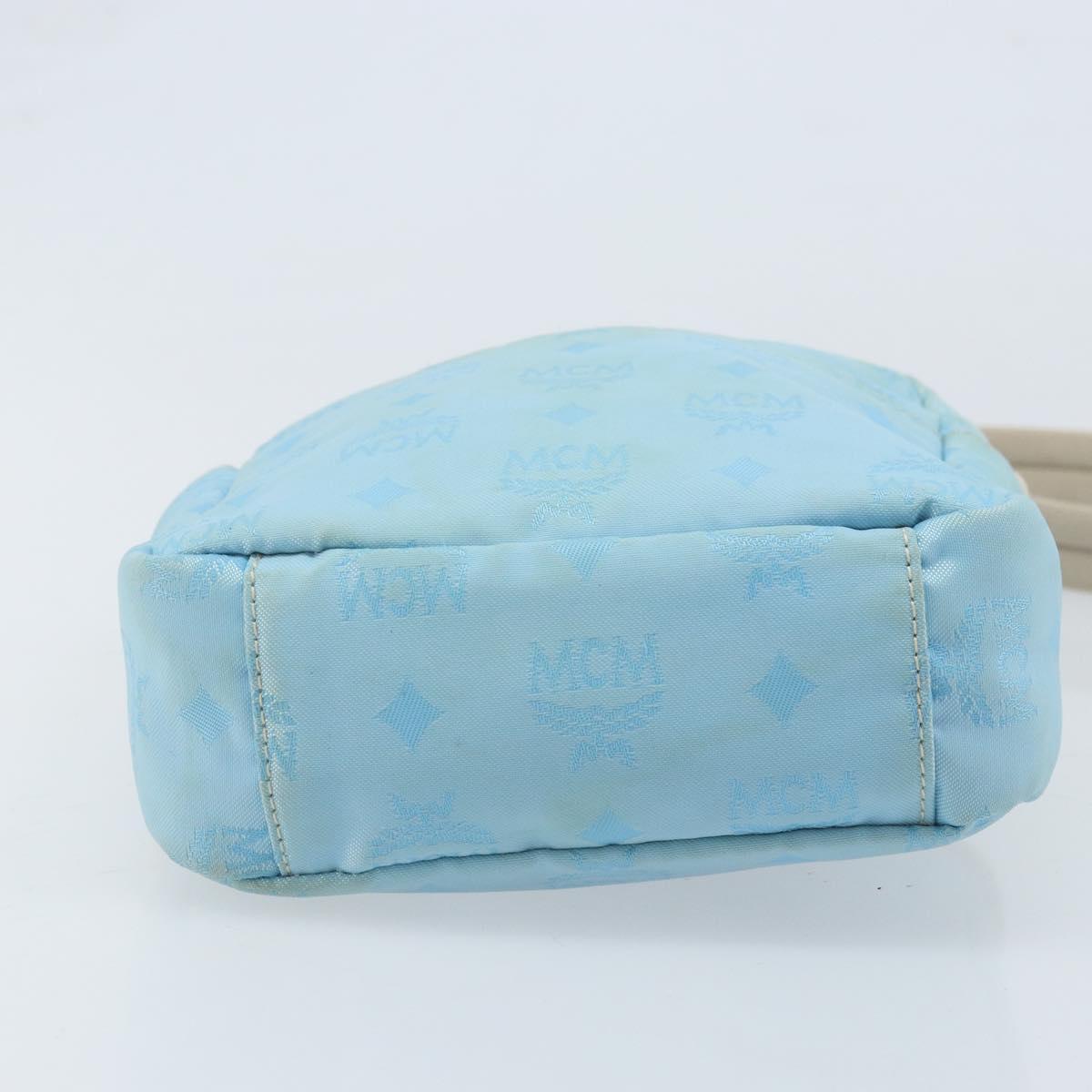 MCM Vicetos Logogram Shoulder Bag Nylon Light Blue Silver Auth 174459