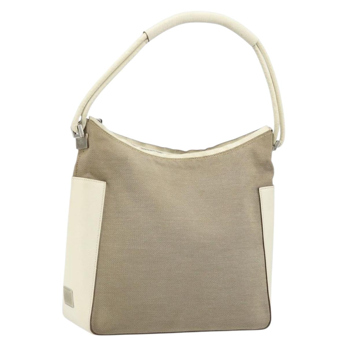 GUCCI Shoulder Bag Canvas Leather Beige White Silver 001 3766 Auth 174462