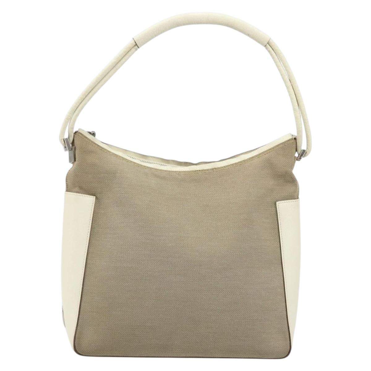 GUCCI Shoulder Bag Canvas Leather Beige White Silver 001 3766 Auth 174462