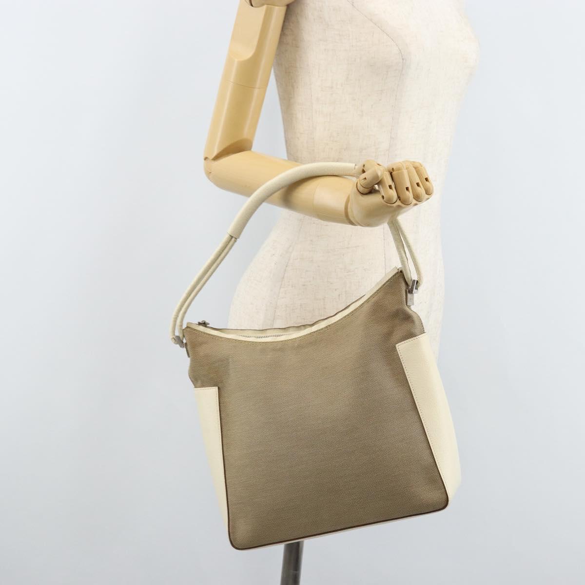 GUCCI Shoulder Bag Canvas Leather Beige White Silver 001 3766 Auth 174462