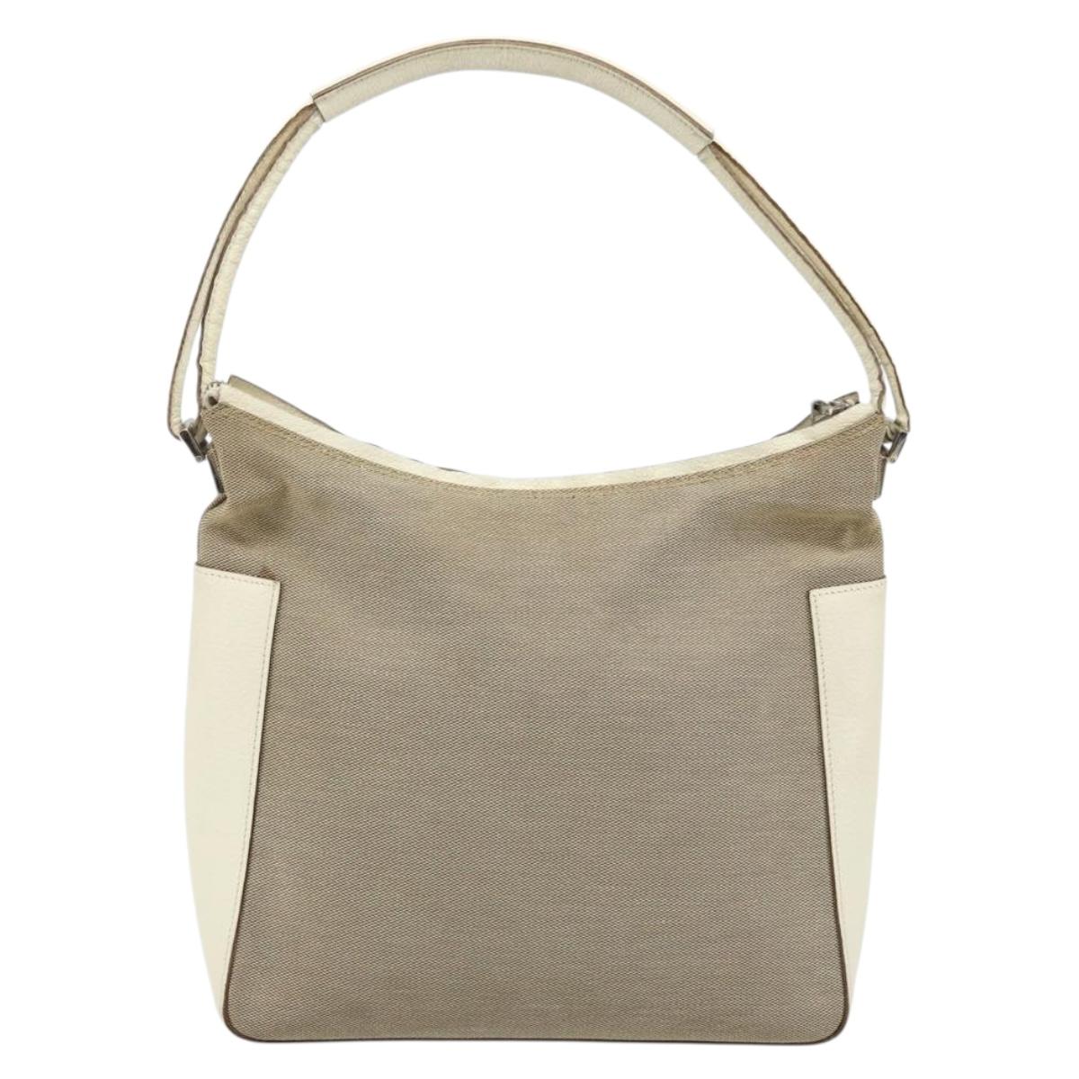 GUCCI Shoulder Bag Canvas Leather Beige White Silver 001 3766 Auth 174462