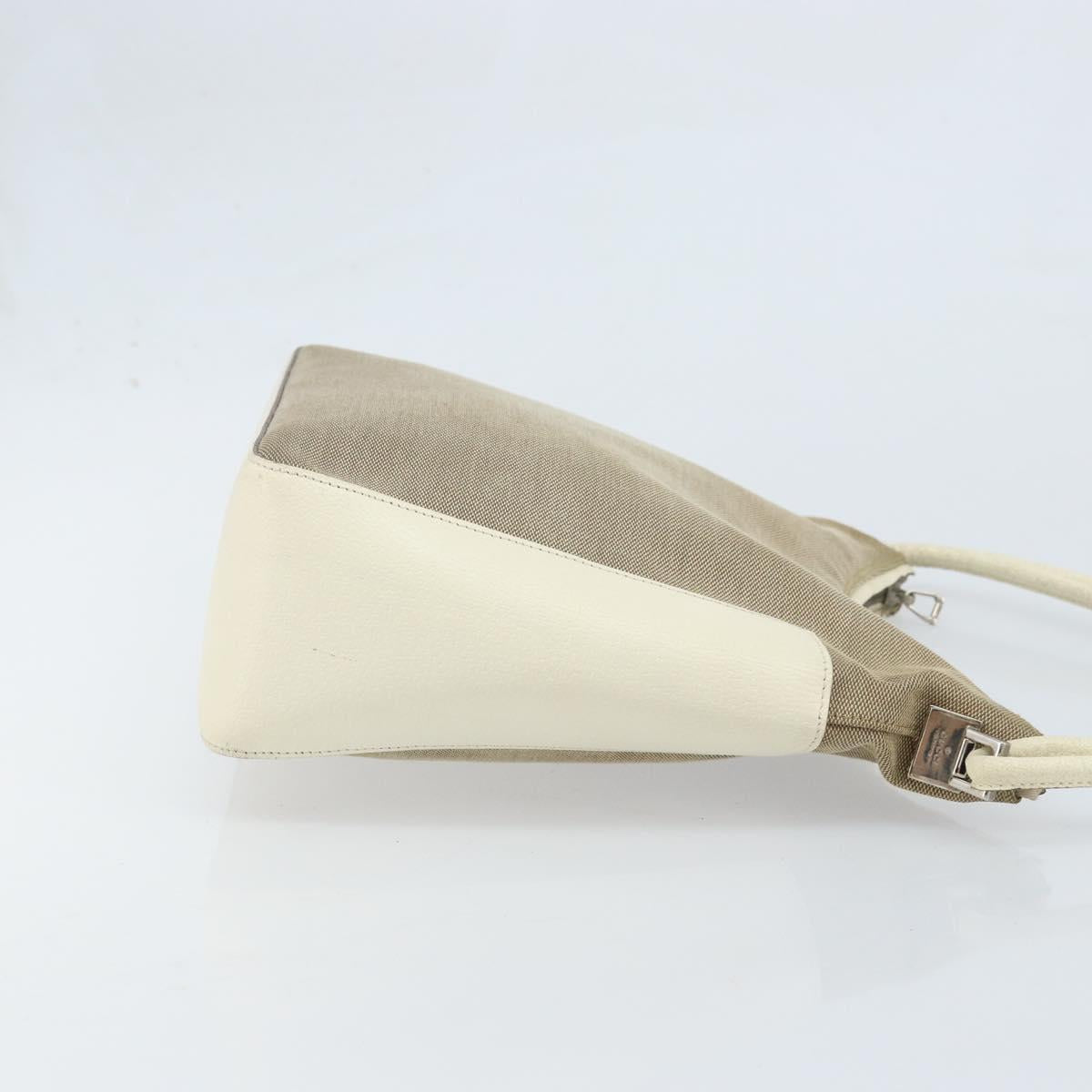 GUCCI Shoulder Bag Canvas Leather Beige White Silver 001 3766 Auth 174462