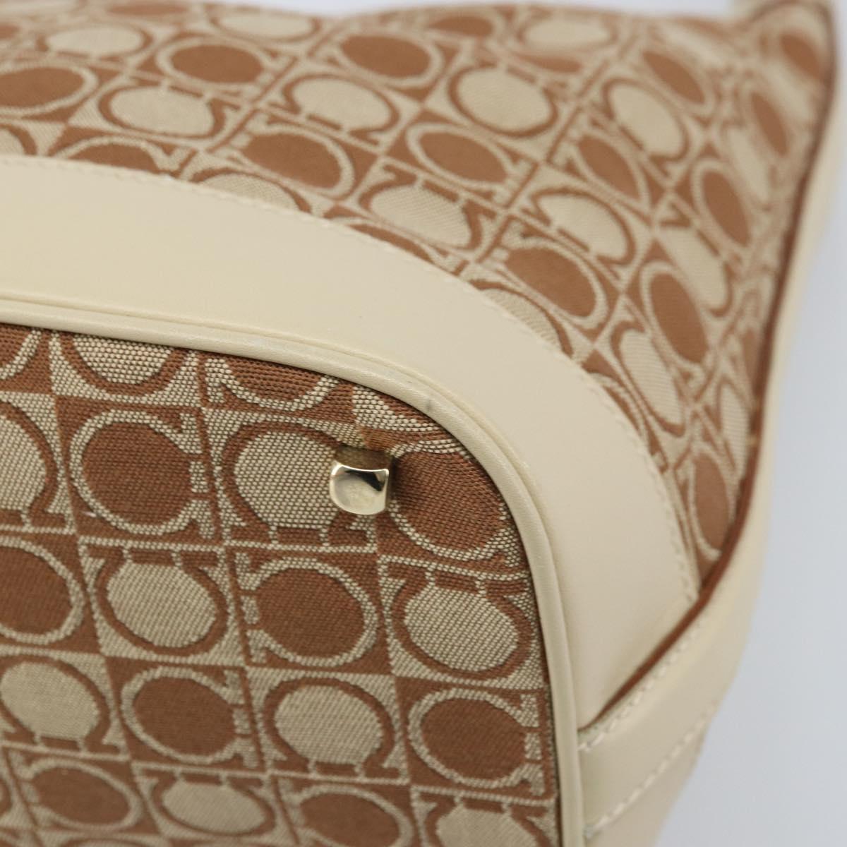 Salvatore Ferragamo Gancini Shoulder Bag Canvas Leather Brown Gold Auth 174463