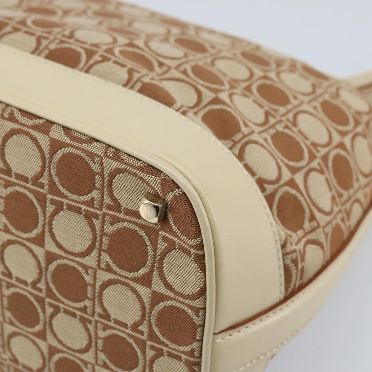 Salvatore Ferragamo Gancini Shoulder Bag Canvas Leather Brown Gold Auth 174463