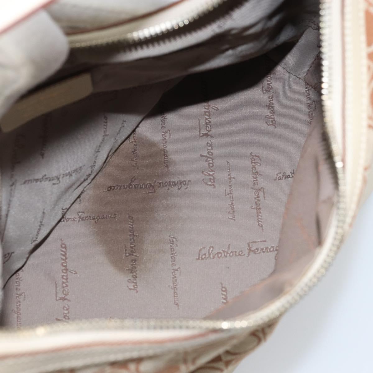 Salvatore Ferragamo Gancini Shoulder Bag Canvas Leather Brown Gold Auth 174463