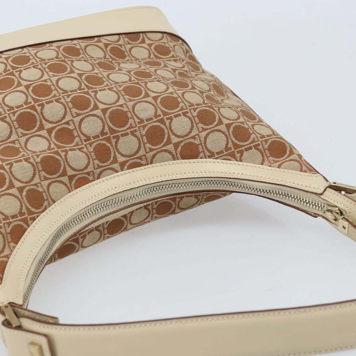 Salvatore Ferragamo Gancini Shoulder Bag Canvas Leather Brown Gold Auth 174463