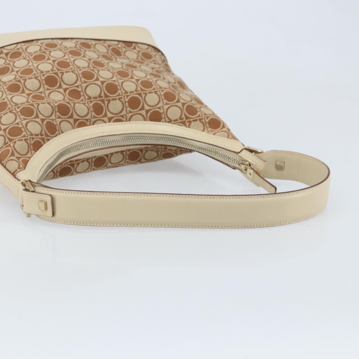 Salvatore Ferragamo Gancini Shoulder Bag Canvas Leather Brown Gold Auth 174463