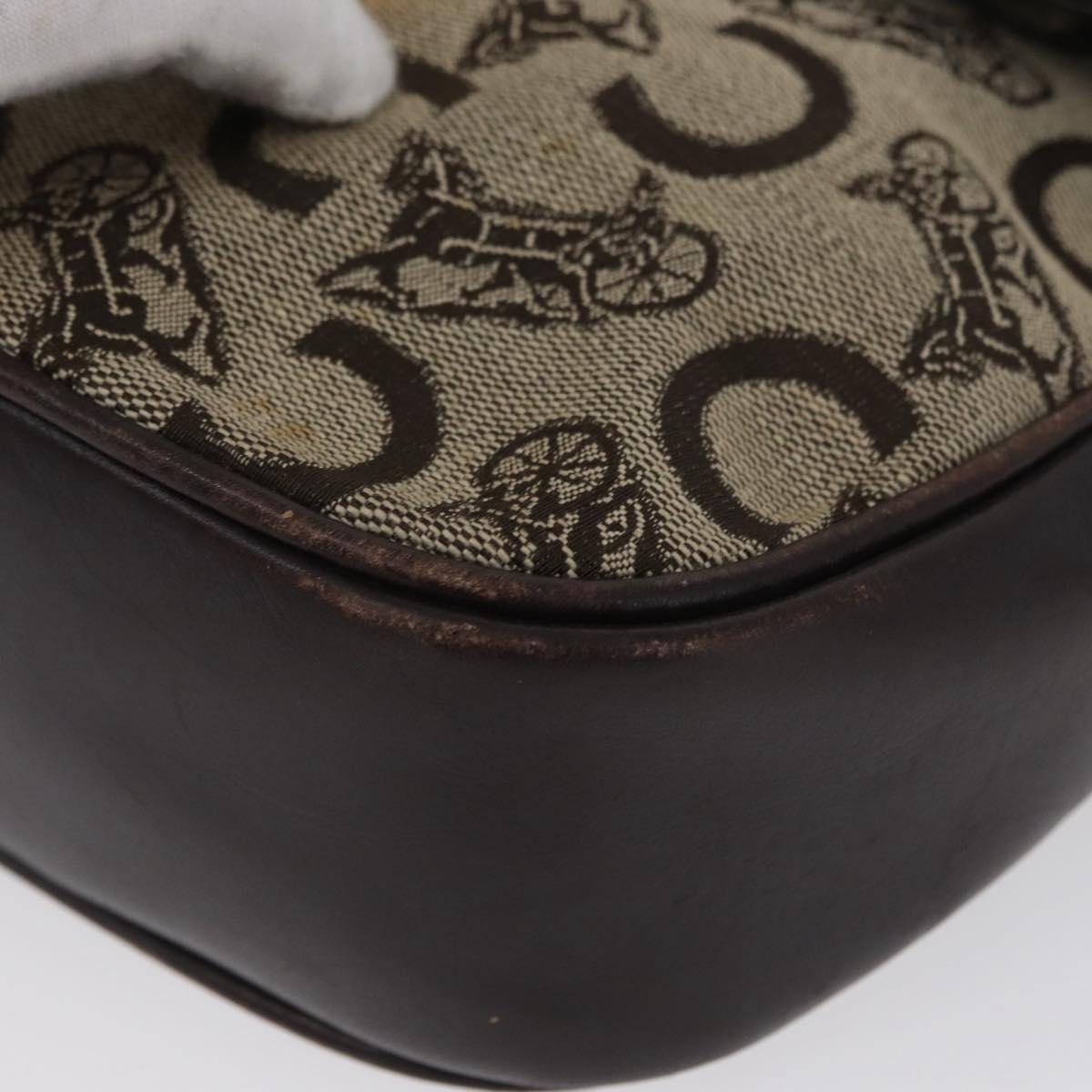 CELINE C Sulky Shoulder Bag Canvas Beige Gold Auth 174468