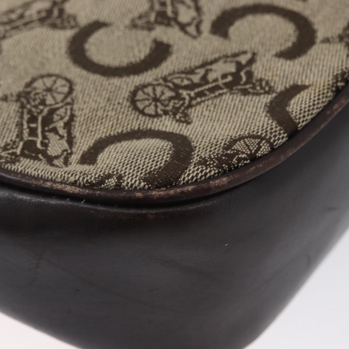 CELINE C Sulky Shoulder Bag Canvas Beige Gold Auth 174468