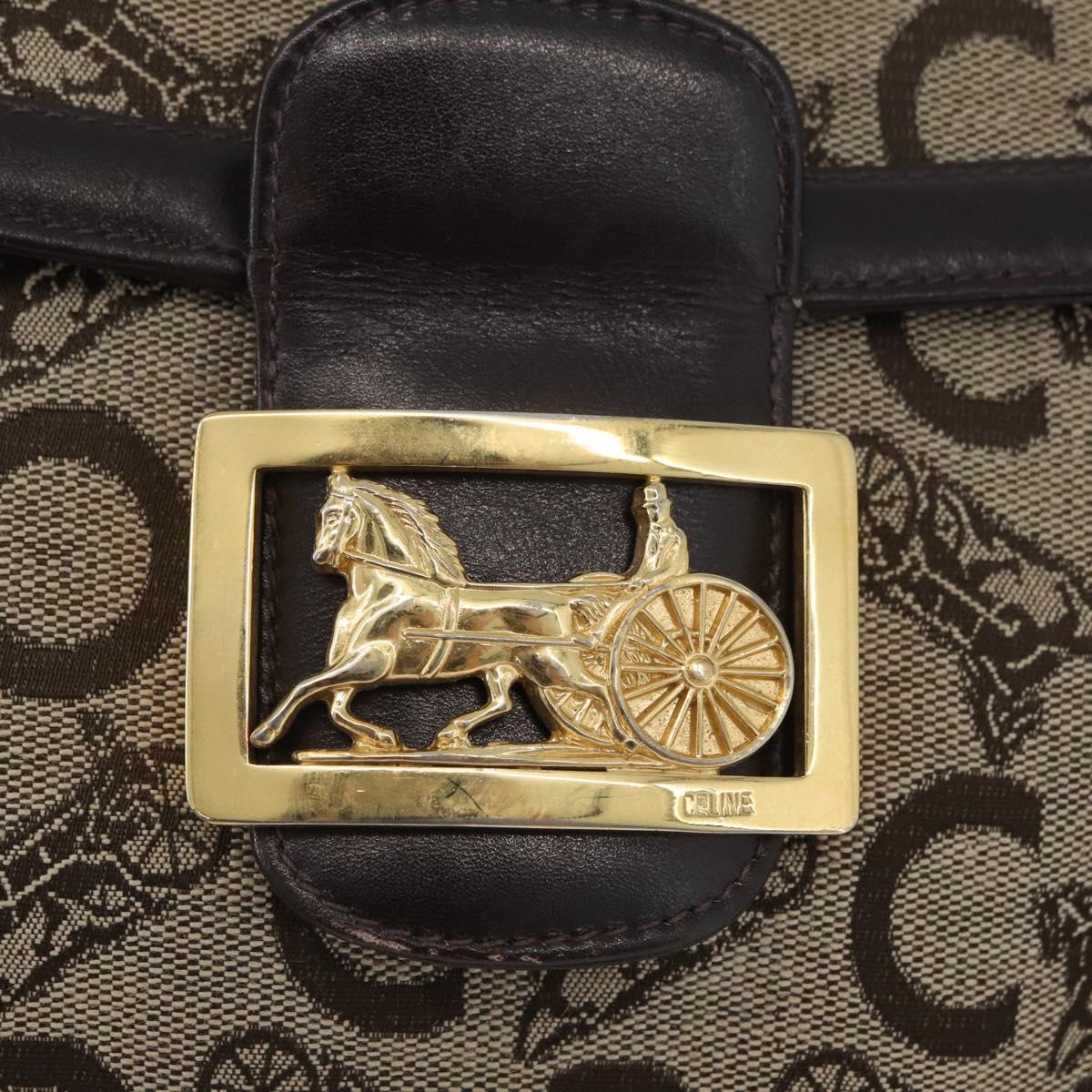 CELINE C Sulky Shoulder Bag Canvas Beige Gold Auth 174468