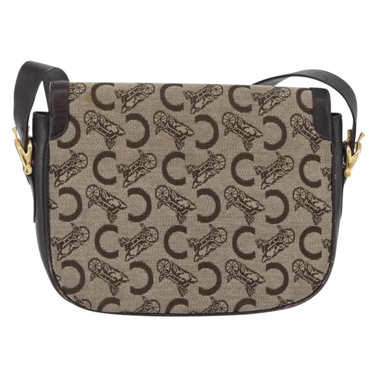 CELINE C Sulky Shoulder Bag Canvas Beige Gold Auth 174468
