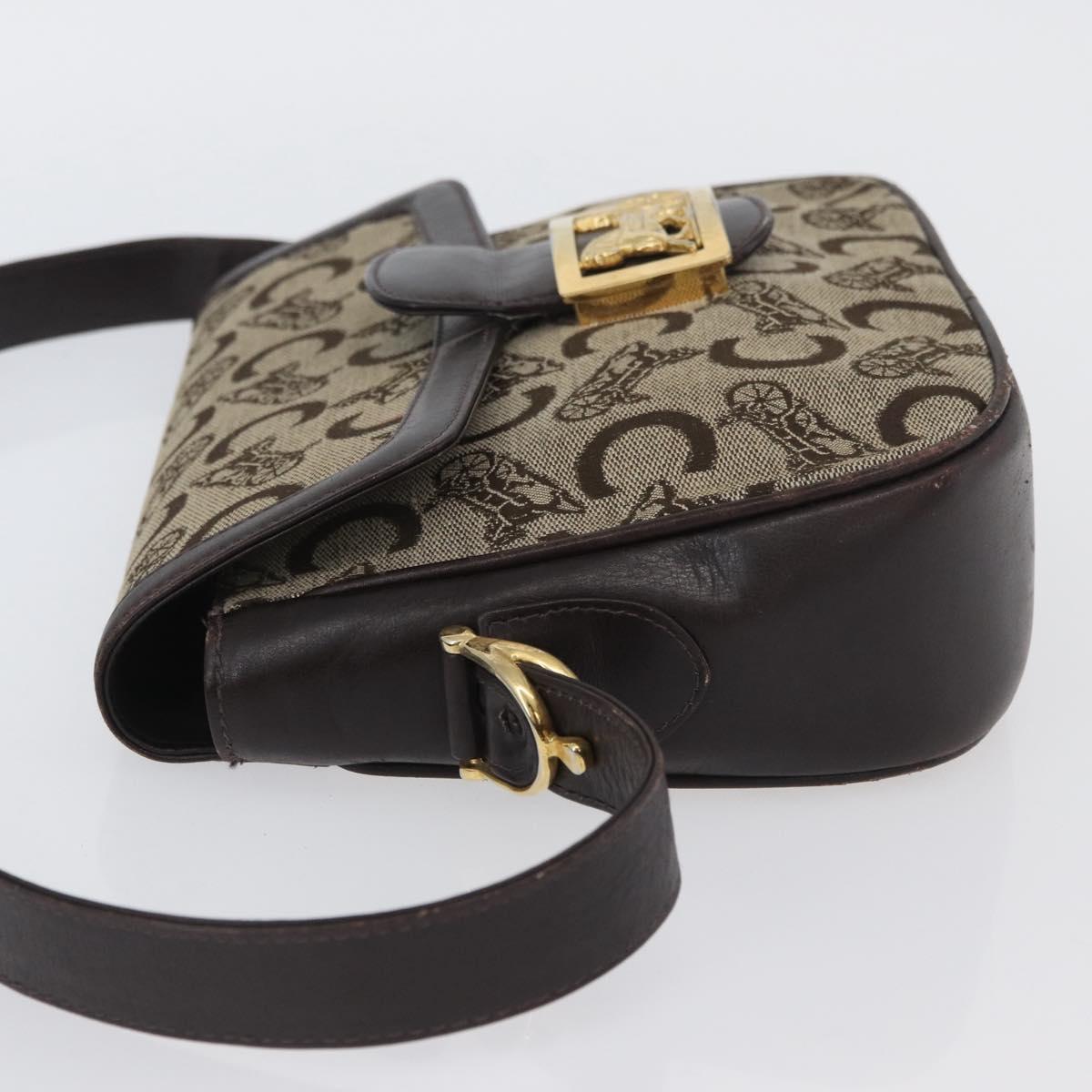 CELINE C Sulky Shoulder Bag Canvas Beige Gold Auth 174468