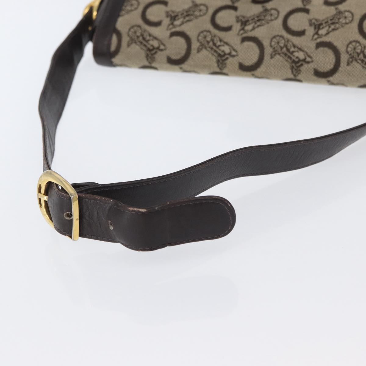 CELINE C Sulky Shoulder Bag Canvas Beige Gold Auth 174468