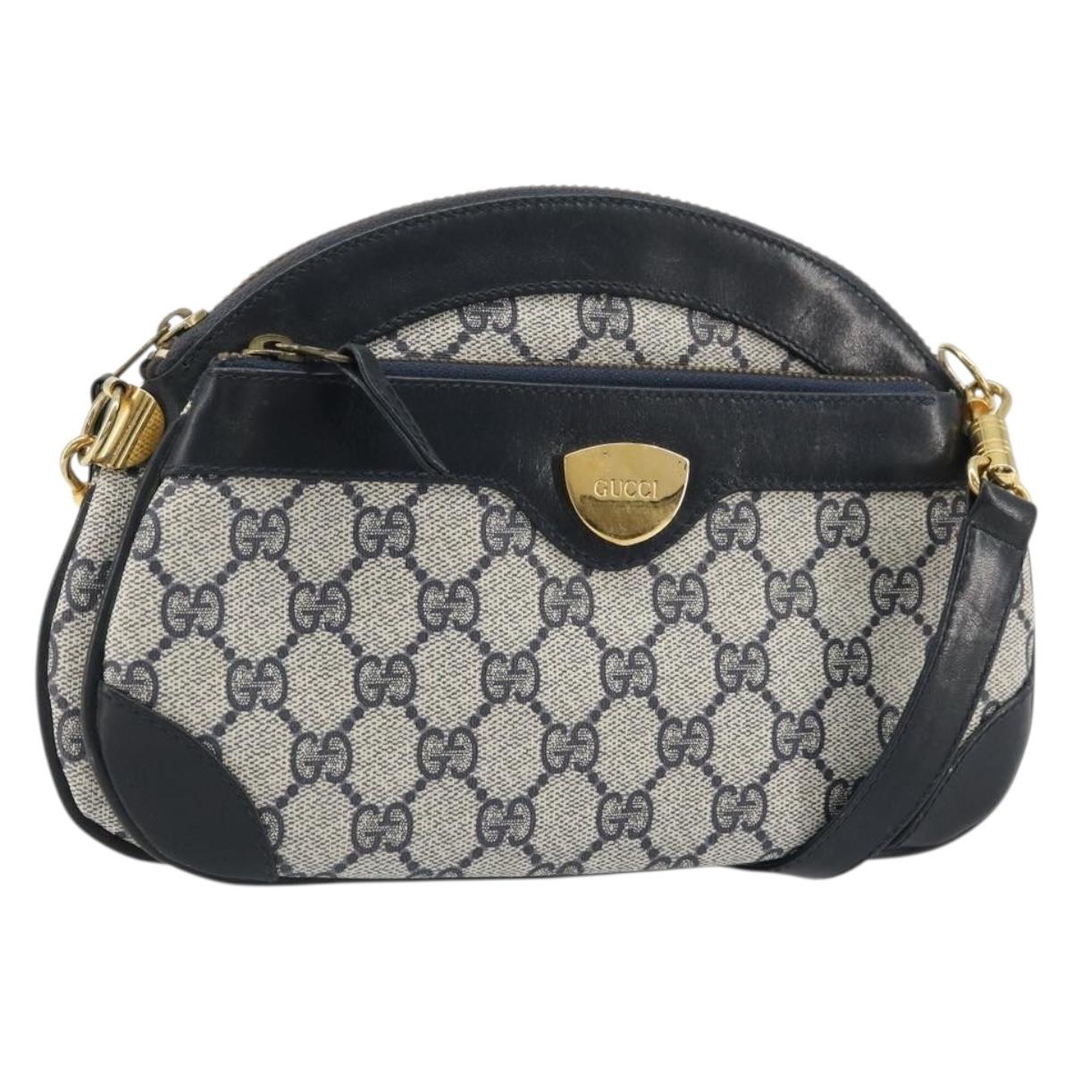 GUCCI GG Supreme Shoulder Bag PVC Navy Gold Auth 174470