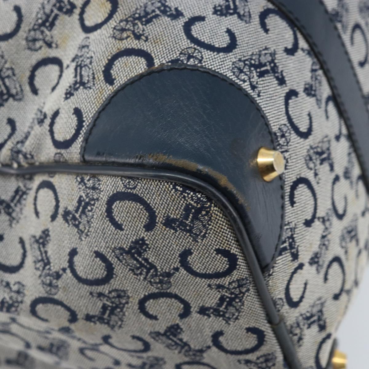 CELINE C Sulky Hand Bag Canvas Navy Gold Auth 174475
