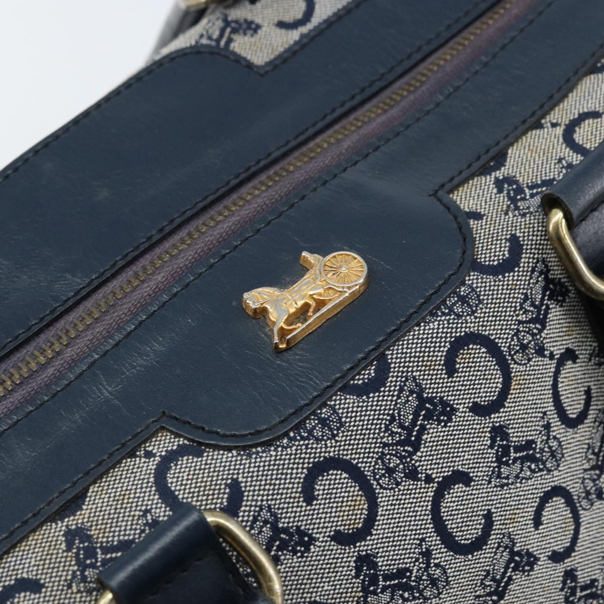 CELINE C Sulky Hand Bag Canvas Navy Gold Auth 174475