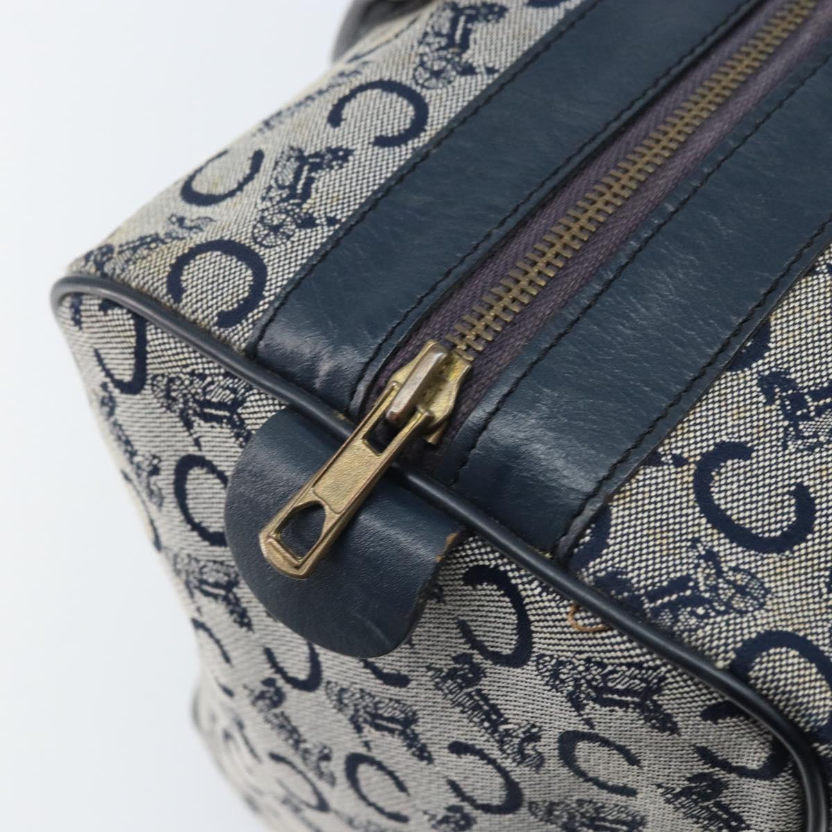 CELINE C Sulky Hand Bag Canvas Navy Gold Auth 174475
