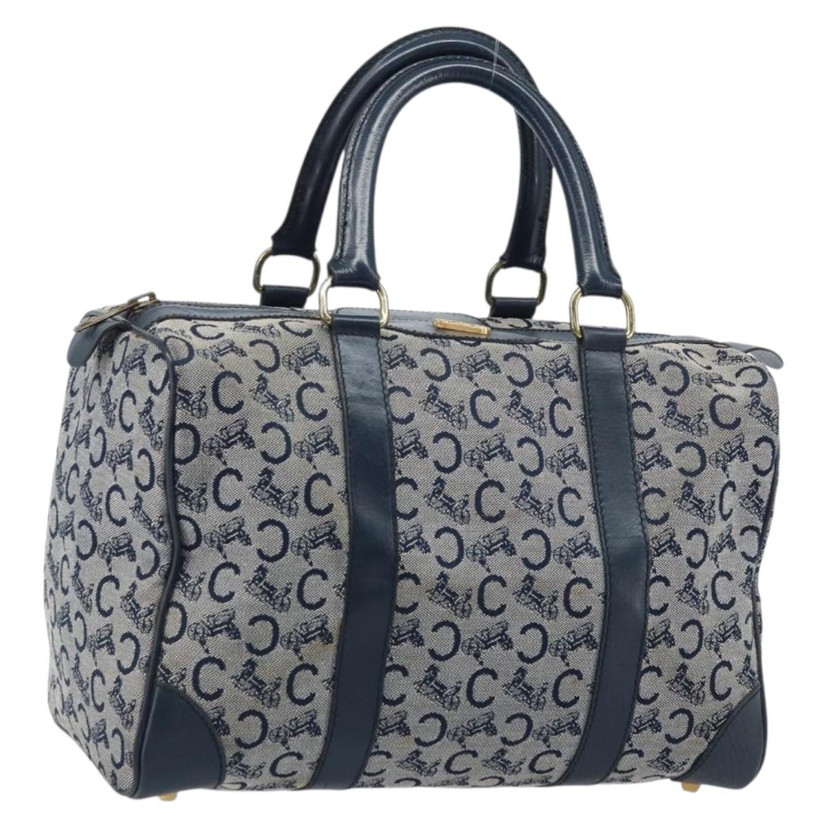 CELINE C Sulky Hand Bag Canvas Navy Gold Auth 174475