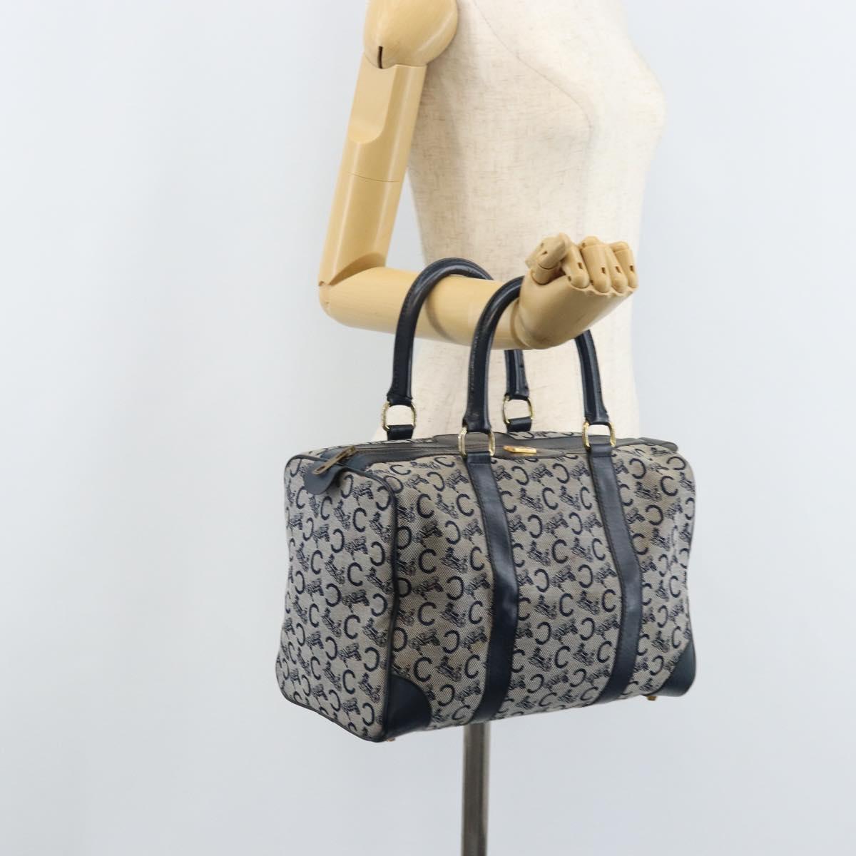 CELINE C Sulky Hand Bag Canvas Navy Gold Auth 174475