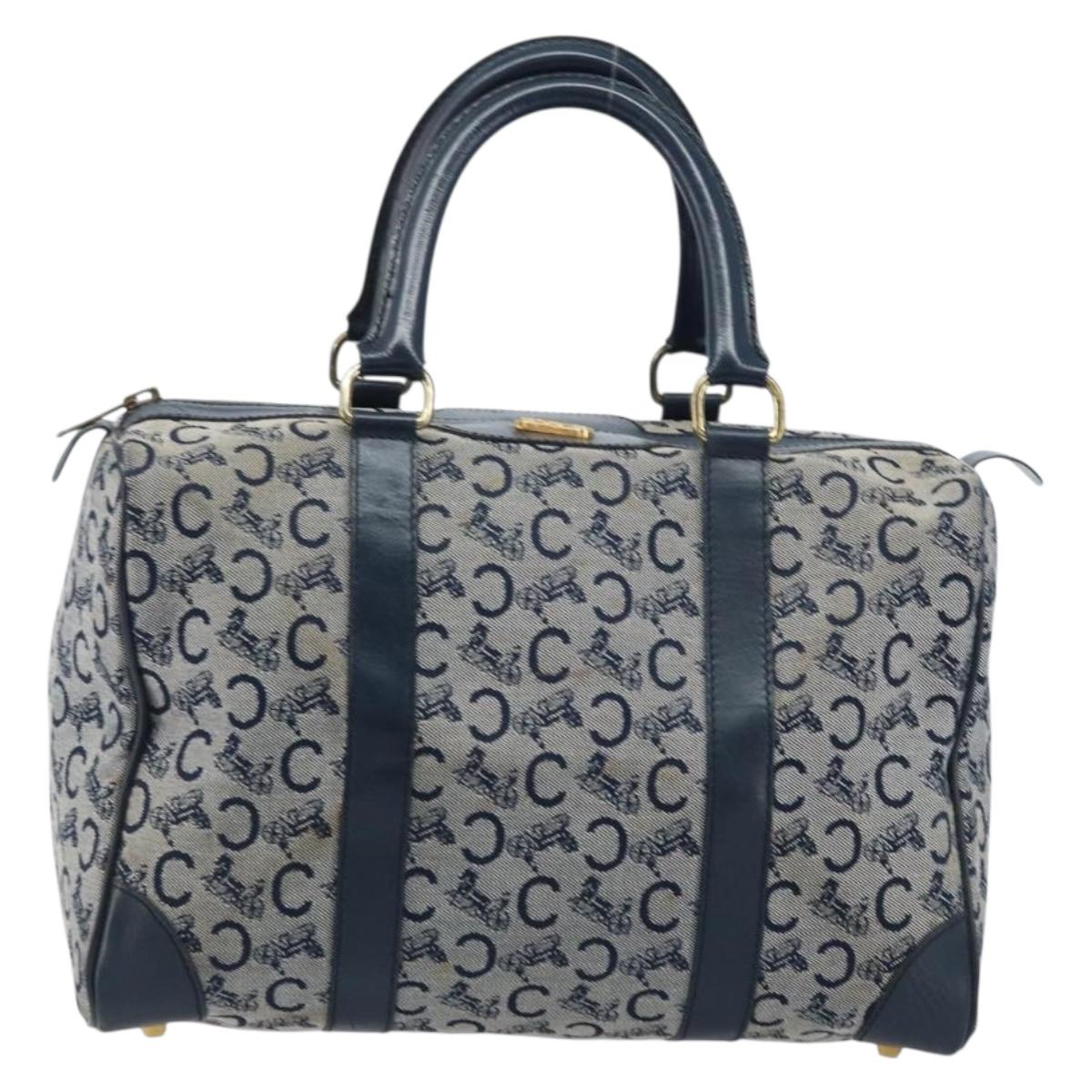 CELINE C Sulky Hand Bag Canvas Navy Gold Auth 174475