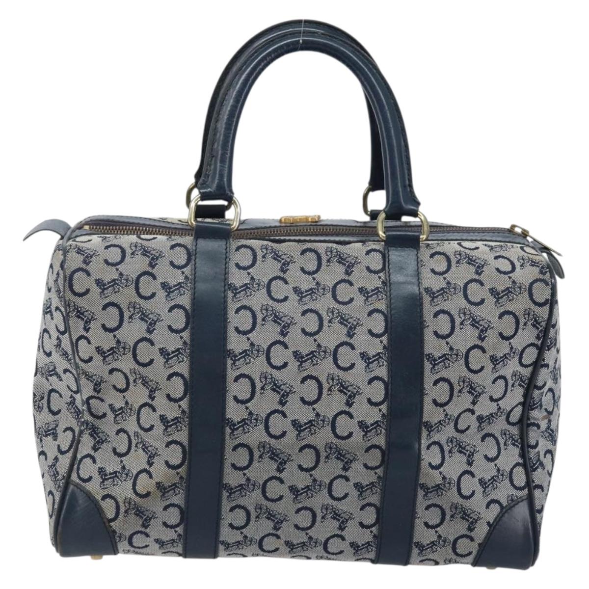 CELINE C Sulky Hand Bag Canvas Navy Gold Auth 174475