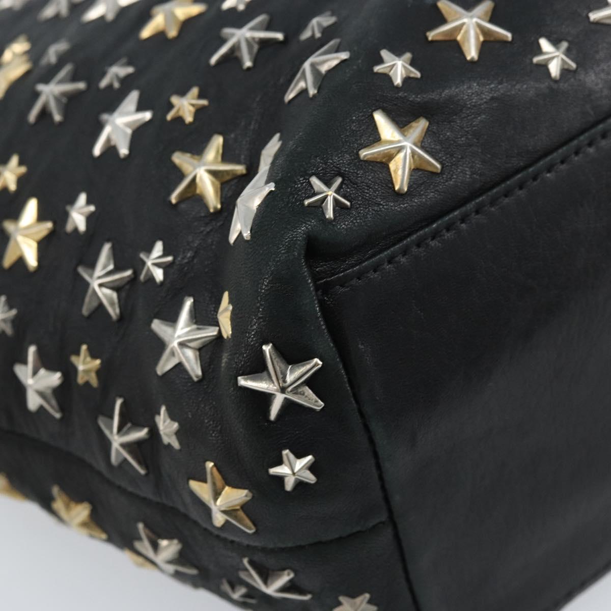 Jimmy Choo Tote Bag Leather Black Gold Auth 174476