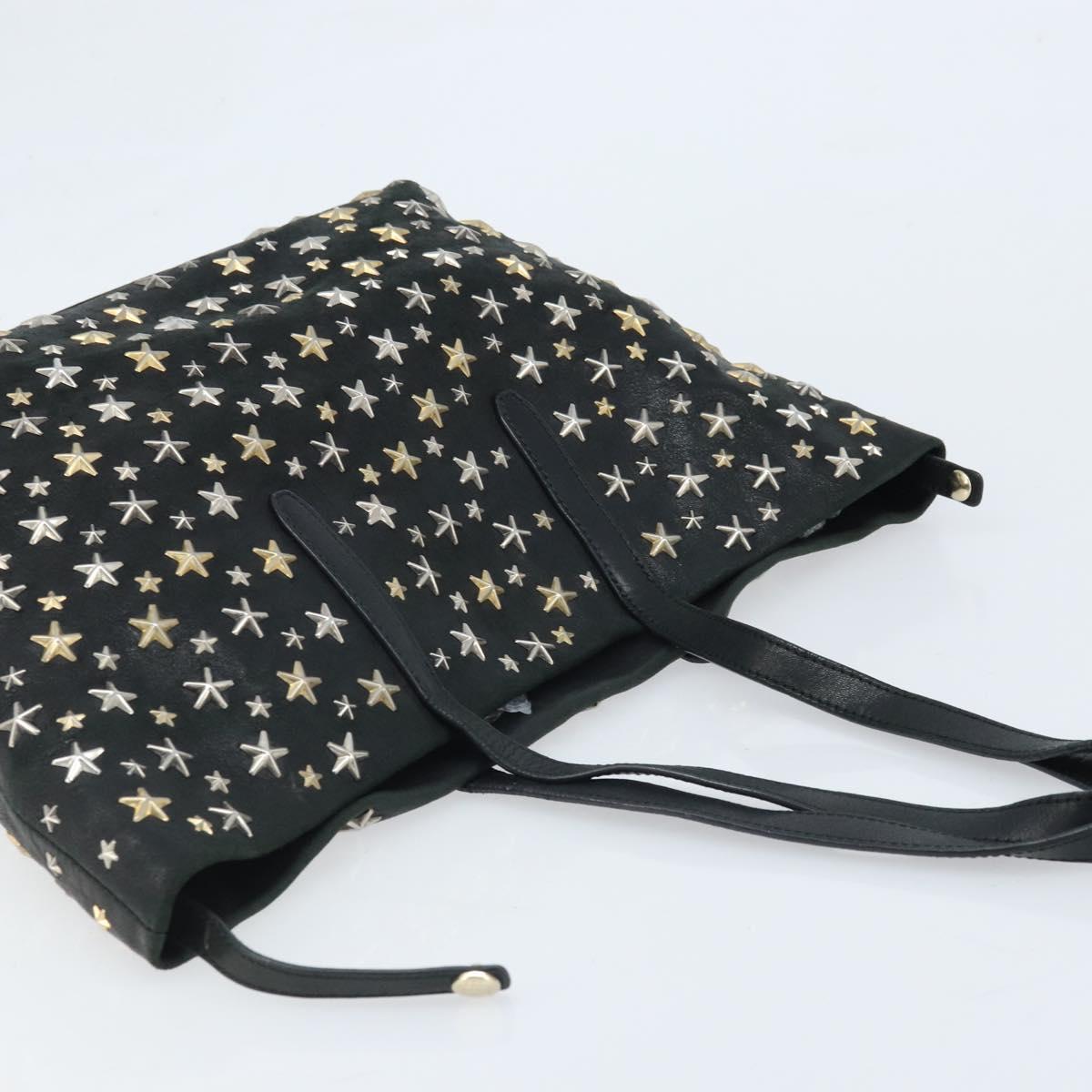 Jimmy Choo Tote Bag Leather Black Gold Auth 174476