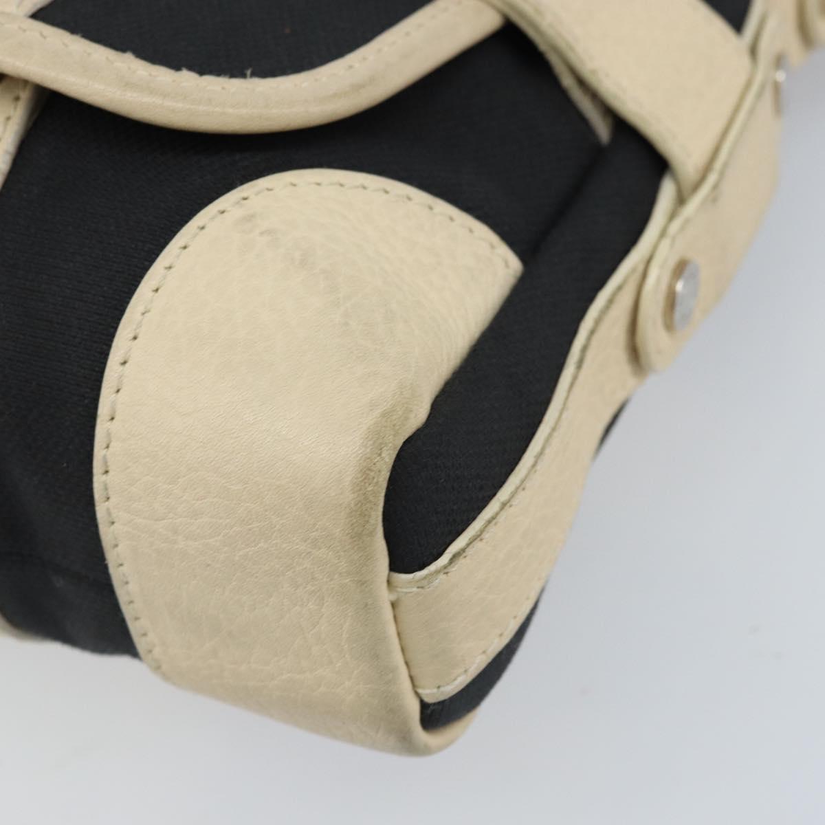 BVLGARI Shoulder Bag Canvas Leather Black Ivory Silver Auth 174478