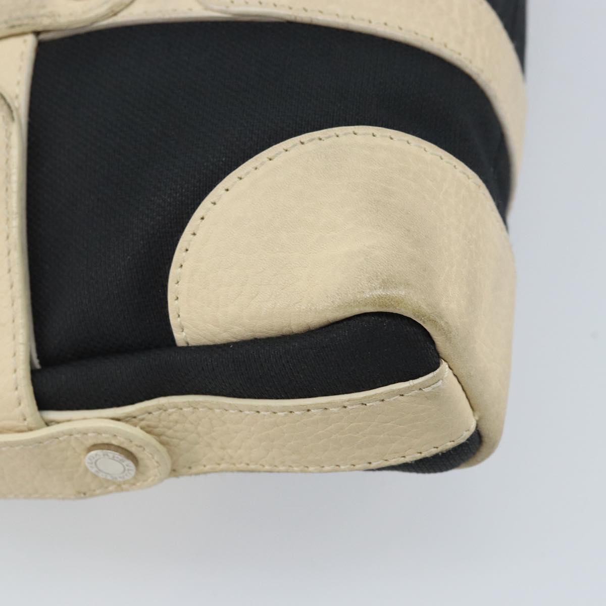 BVLGARI Shoulder Bag Canvas Leather Black Ivory Silver Auth 174478