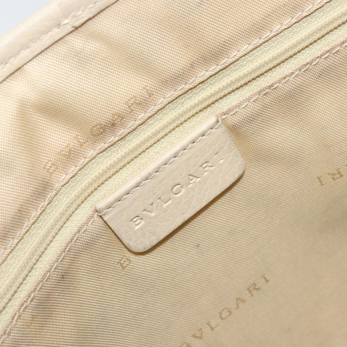 BVLGARI Shoulder Bag Canvas Leather Black Ivory Silver Auth 174478