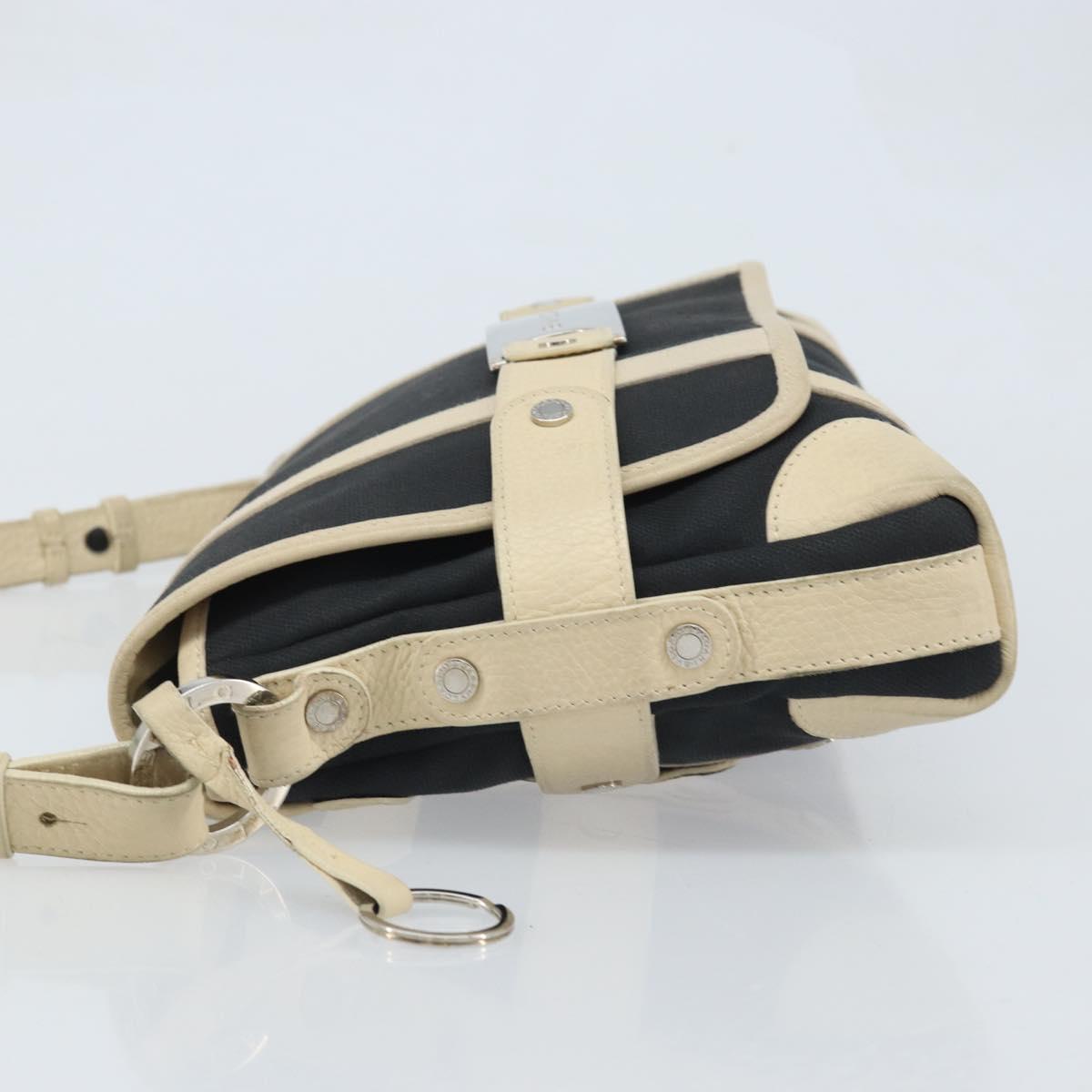 BVLGARI Shoulder Bag Canvas Leather Black Ivory Silver Auth 174478