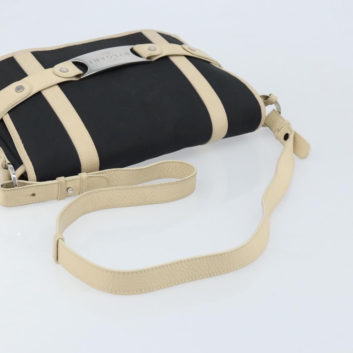 BVLGARI Shoulder Bag Canvas Leather Black Ivory Silver Auth 174478