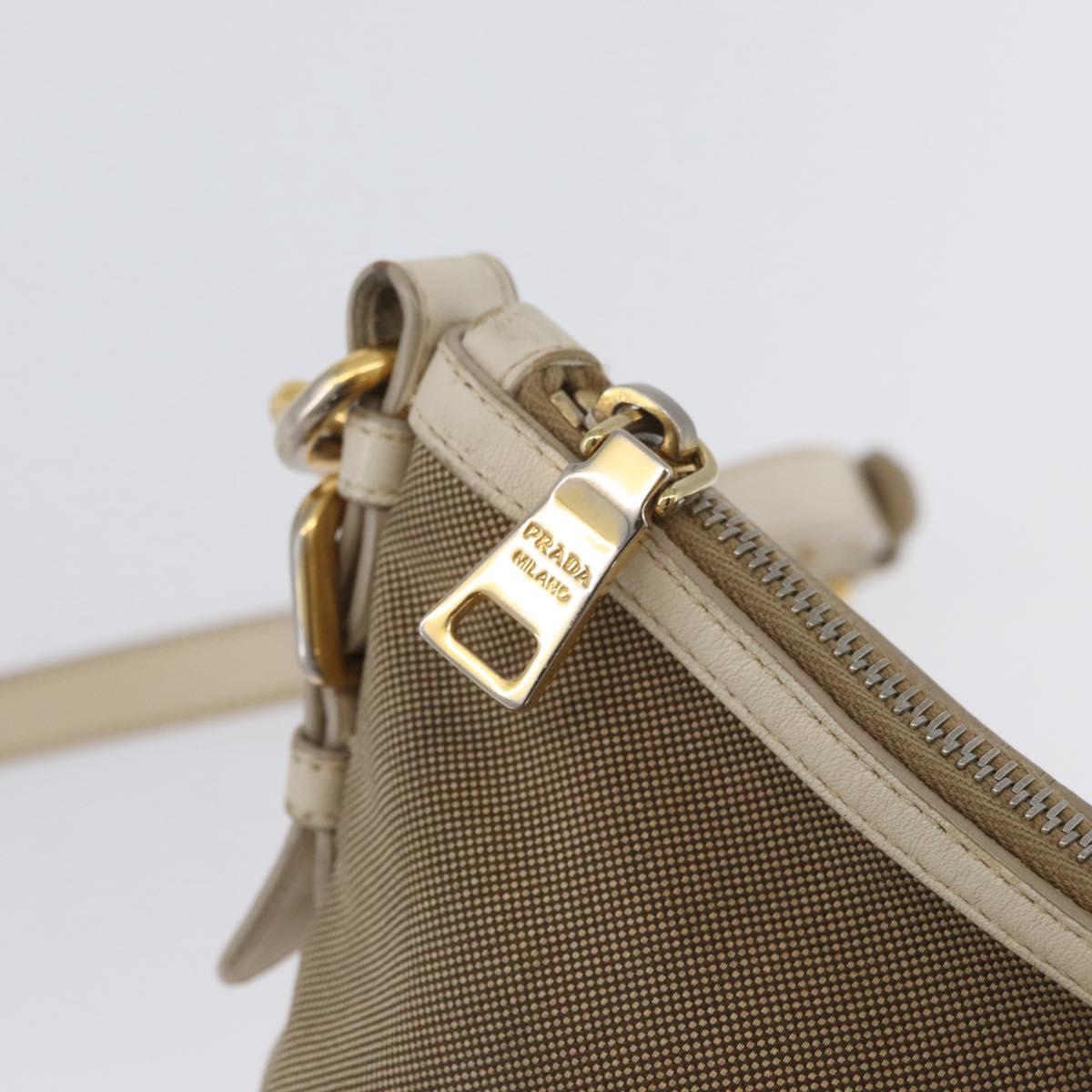 PRADA Shoulder Bag Canvas Leather Beige Gold Auth 174479
