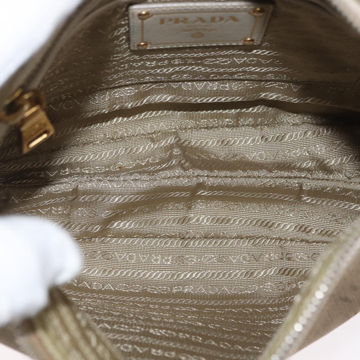 PRADA Shoulder Bag Canvas Leather Beige Gold Auth 174479