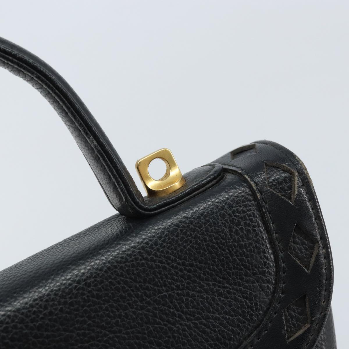 SAINT LAURENT Hand Bag Leather Black Gold Auth 174481