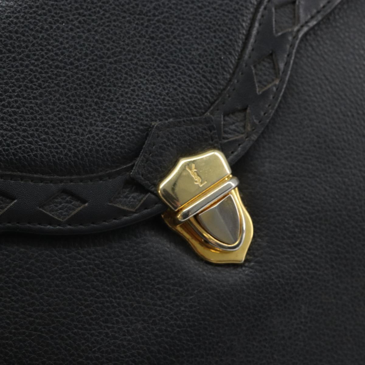 SAINT LAURENT Hand Bag Leather Black Gold Auth 174481