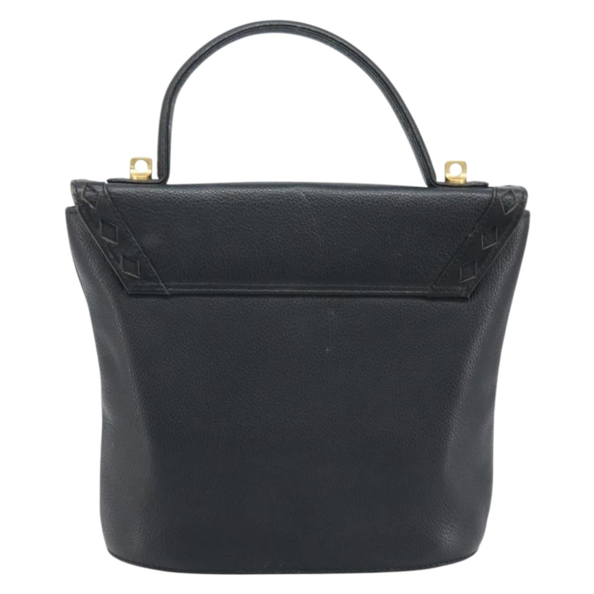 SAINT LAURENT Hand Bag Leather Black Gold Auth 174481
