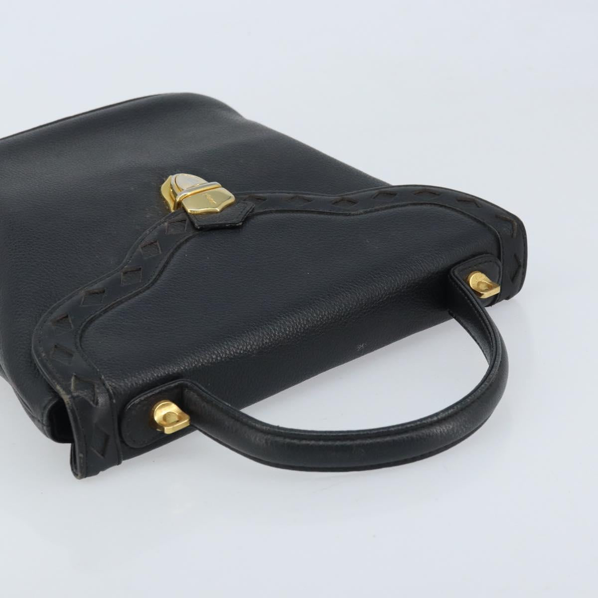 SAINT LAURENT Hand Bag Leather Black Gold Auth 174481
