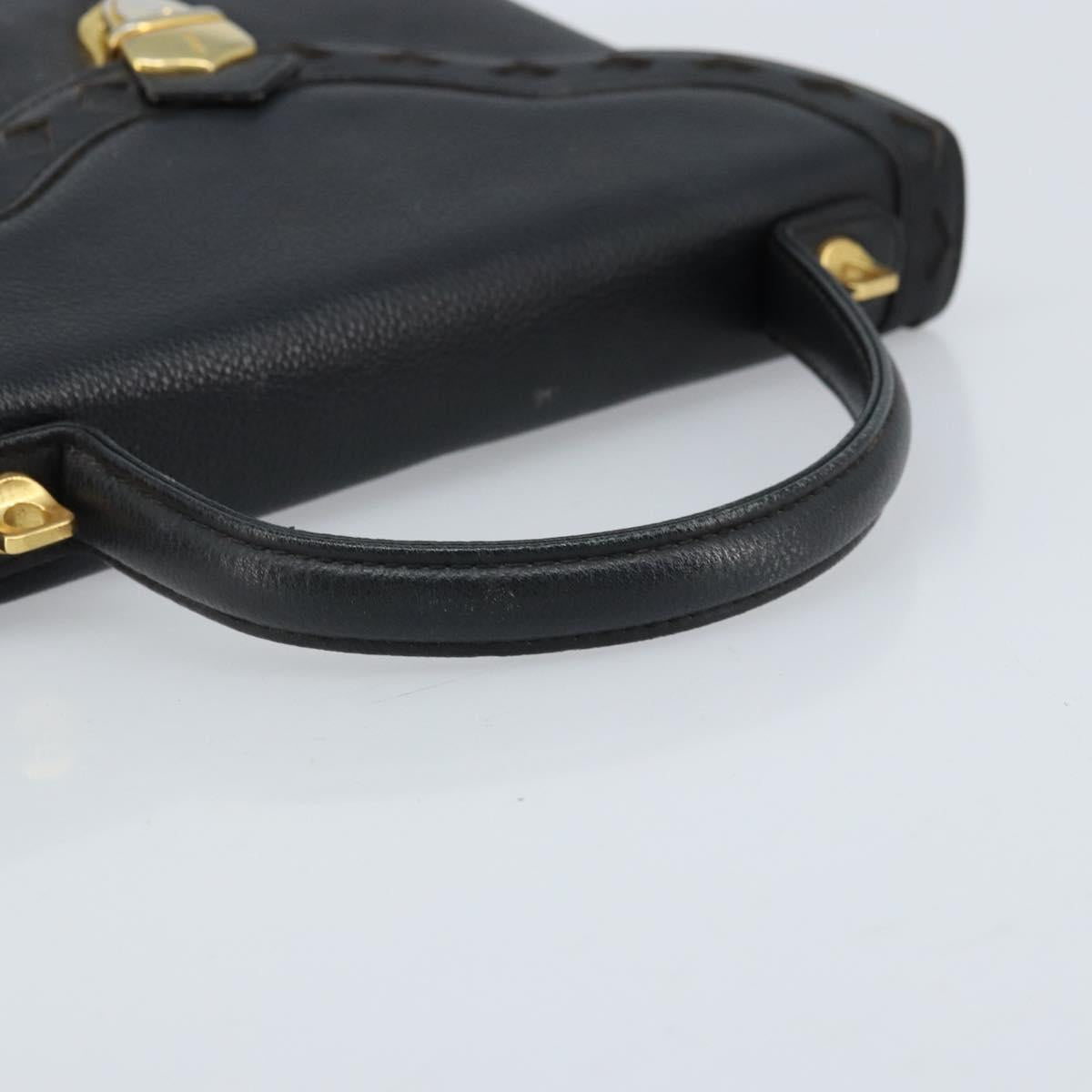 SAINT LAURENT Hand Bag Leather Black Gold Auth 174481