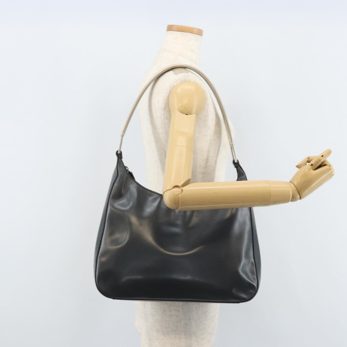 PRADA Shoulder Bag Leather Gray Silver tone Auth 174484