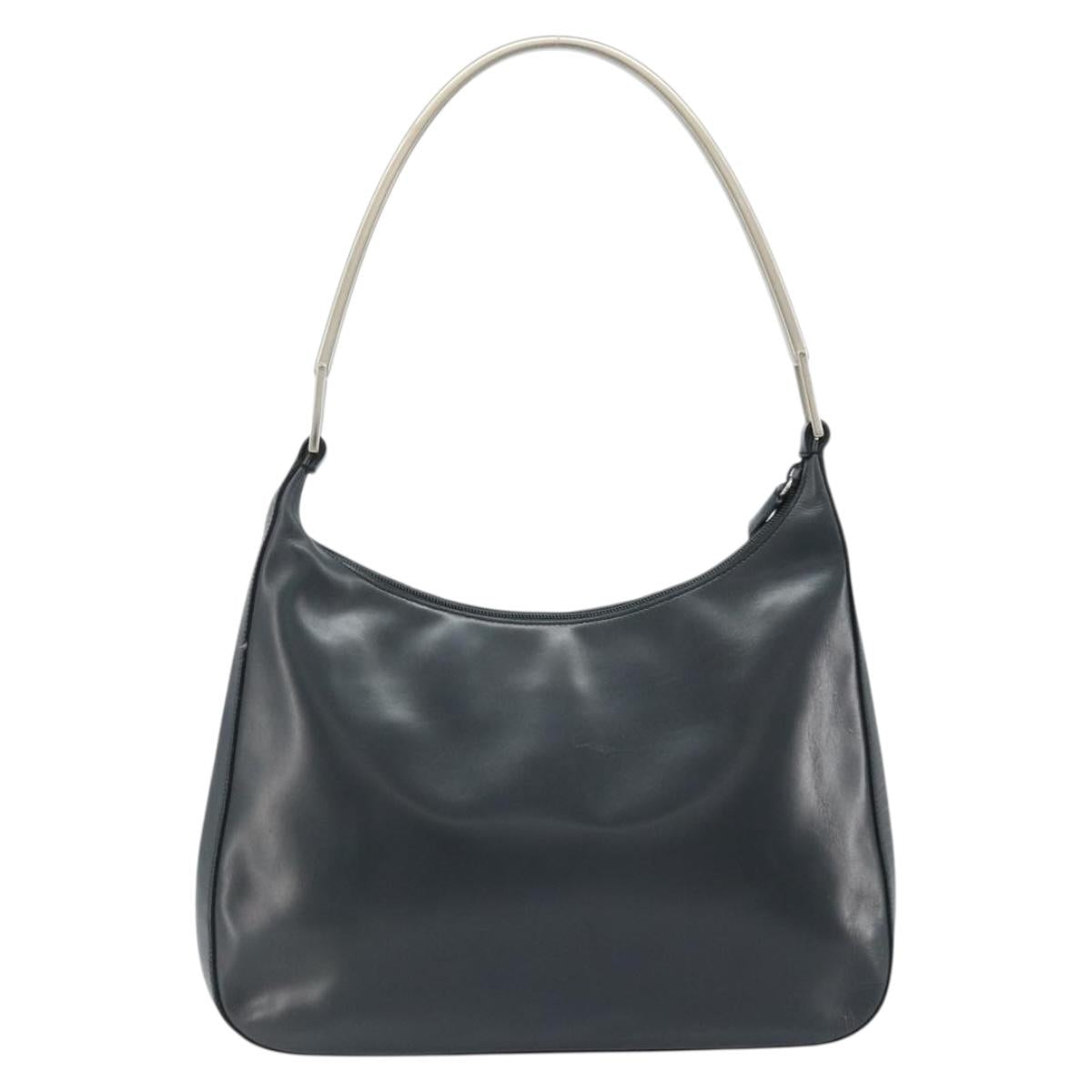 PRADA Shoulder Bag Leather Gray Silver tone Auth 174484