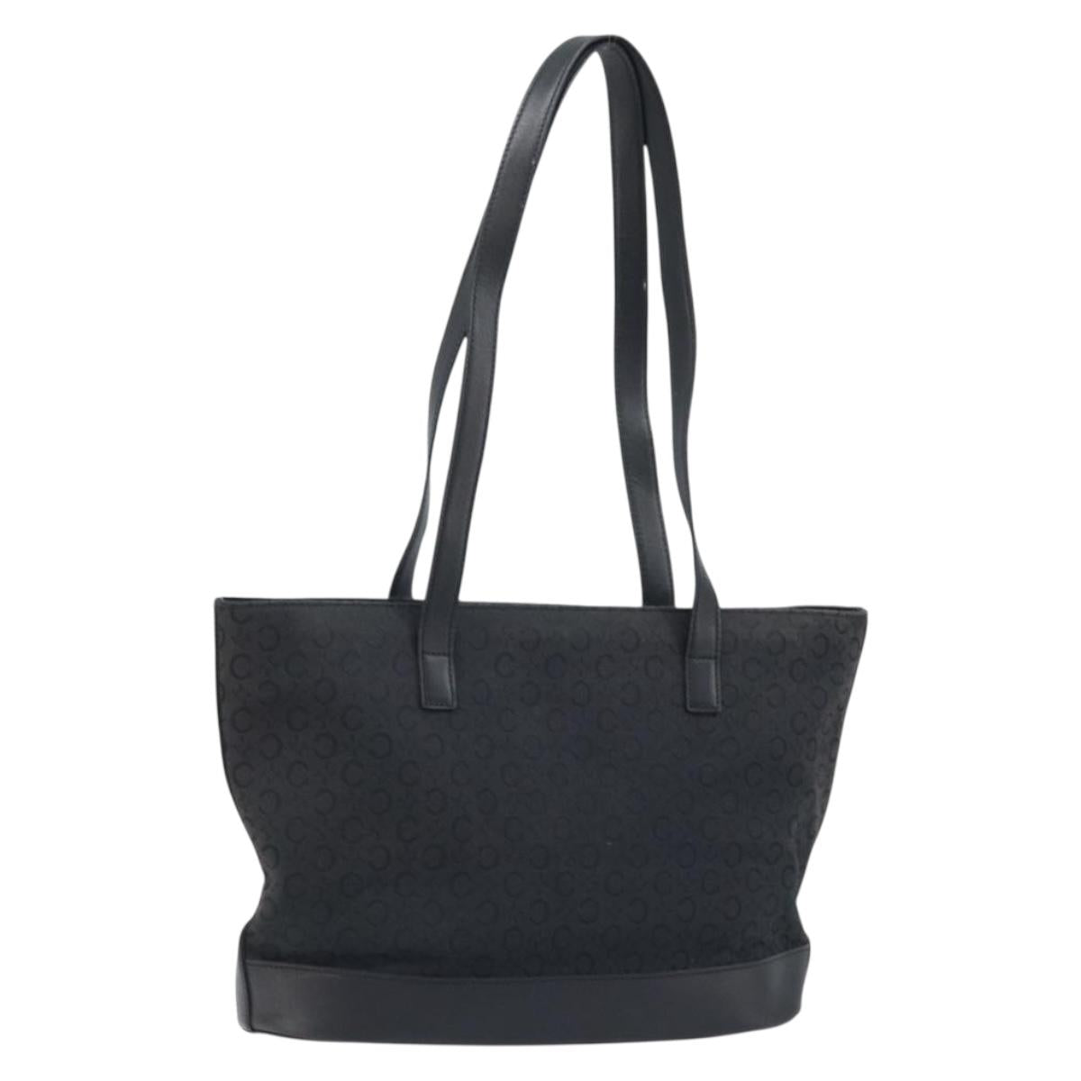 CELINE C Macadam Canvas Tote Bag Black Silver Auth 174485