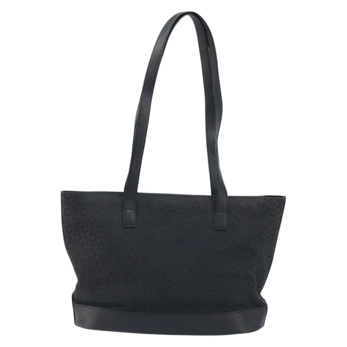 CELINE C Macadam Canvas Tote Bag Black Silver Auth 174485
