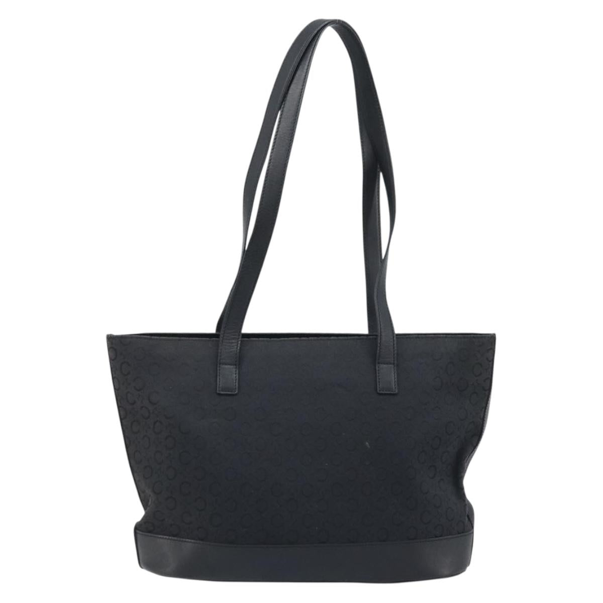 CELINE C Macadam Canvas Tote Bag Black Silver Auth 174485